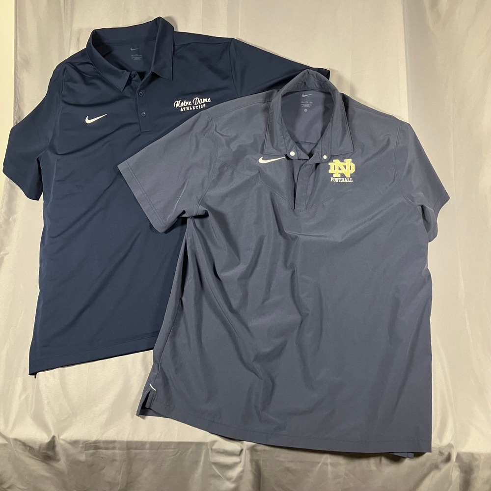 2 Nike Notre Dame Mens XXL Polo Shirts Navy Blue Dri-Fit Fighting Irish Football
